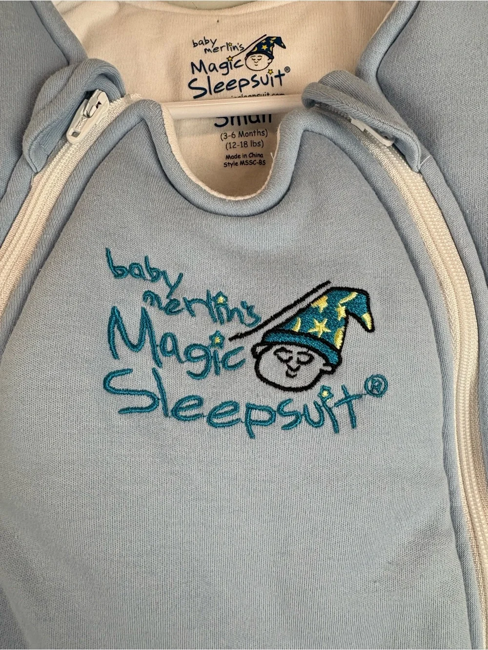 Baby Merlin Magic Sleep Suit Small 3-6 Months Blue 100% Cotton Zippered 12-18 lb